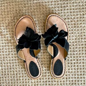 Bjorndal black flower leather sandals size 6.